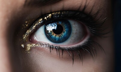 Fototapeta premium a close up of a person's eye with gold glitter on it. generative ai
