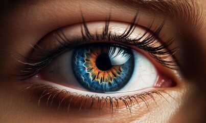 Fototapeta premium a close up of a person's eye with a blue iris. generative ai