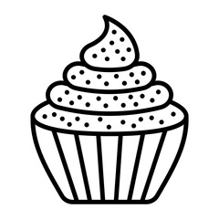 Rich bittersweet Mini cake vector line icon design, Bakery and Breadsmith symbol, Cuisine Maestro sign, food connoisseur stock illustration, Super Moist Chocolate Raspberry Cupcake concept