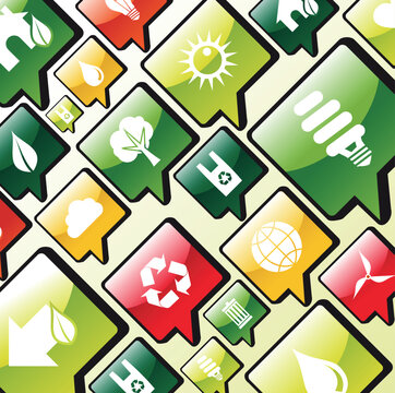 Green environment care apps icons set background. Vector file layered for easy manipulation and custom coloring.