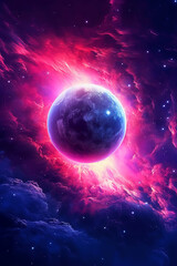 Obraz premium In the night sky, giant moon, spirit light. AI generative