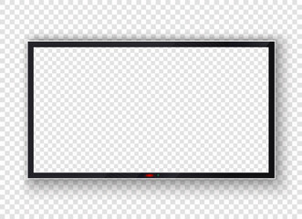 TV wall mounted wide plasma black LED isolated on blank background. Large mock up computer monitor. Modern blank LCD tv digital screen, display, panel. Stylish vector illustration EPS 10