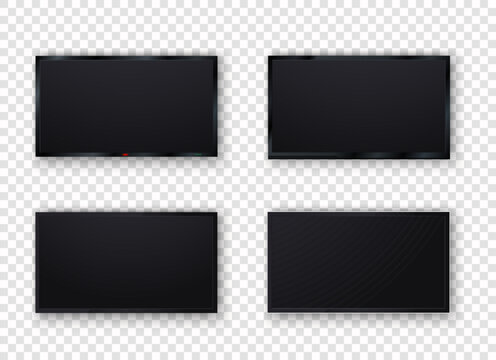 TV wall mounted wide plasma black LED isolated on blank background. Large mock up computer monitor. Modern blank LCD tv digital screen, display, panel. Stylish vector illustration EPS 10