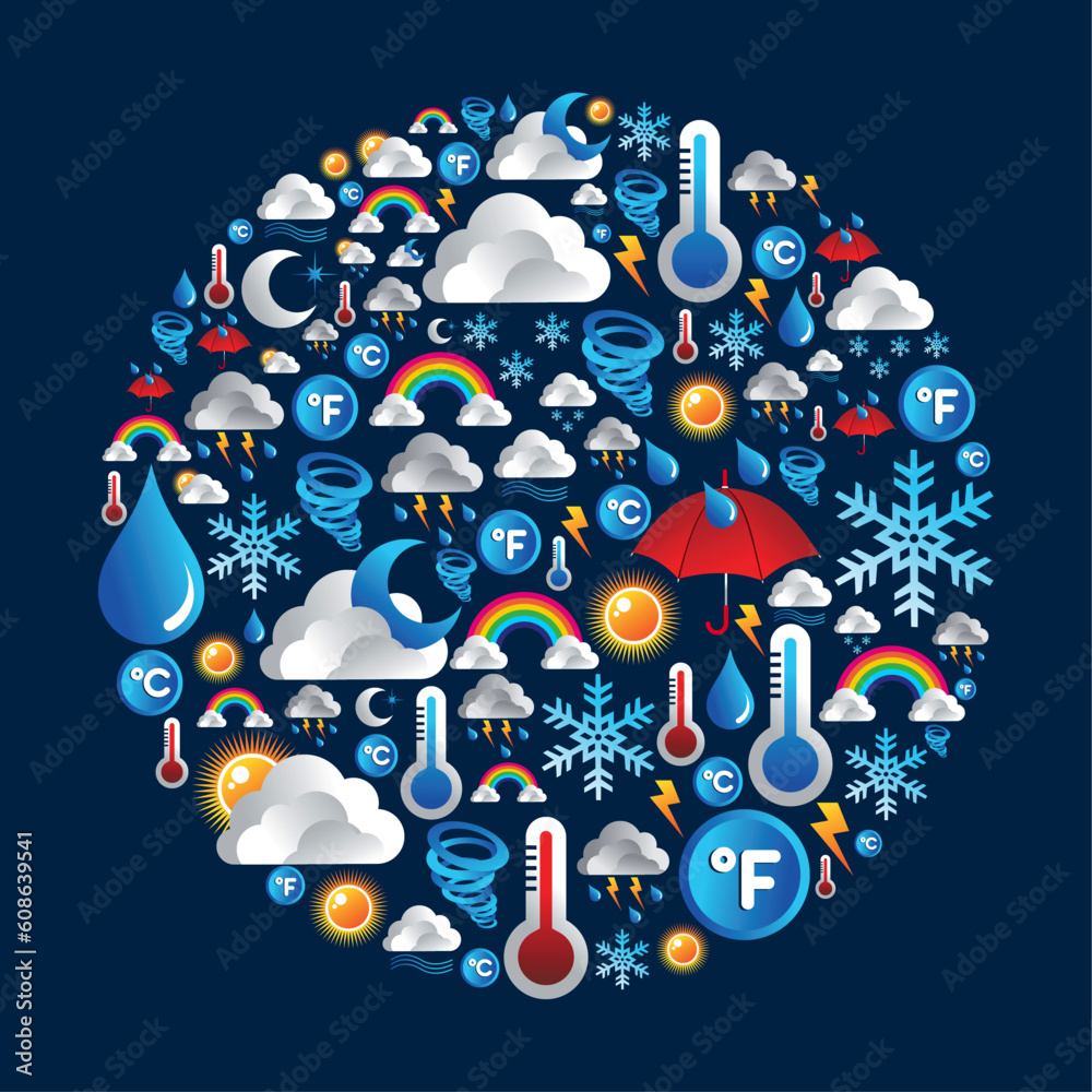 Wall mural weather icon set in circle shape over blue background. vector file layered for easy manipulation and