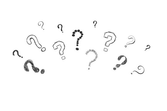 Set of question marks. Hand drawn signs interrogation, scribble symbols. Stylized doodle question signs collection isolated on white background. Vector illustration EPS 10.