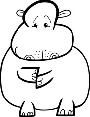 Cartoon Humorous Illustration of Cute Hippo or Hippopotamus for coloring book