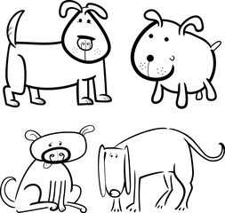 cartoon illustration of four cute dogs or puppies set for coloring book