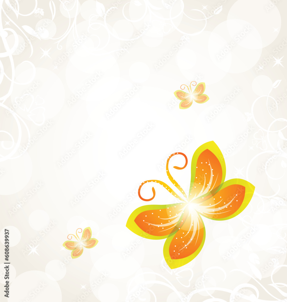 Wall mural illustration abstract butterfly on ornamental background - vector