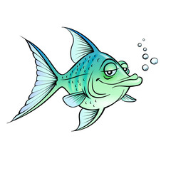 Green cartoon fish.  Illustration for design on white background