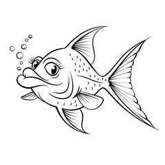 Cartoon drawing fish. Illustration for design on white background