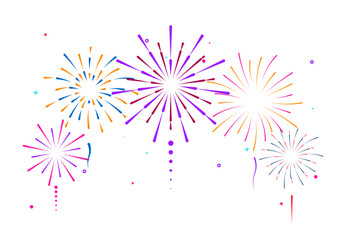 Colorful fireworks for party, festival, feasts, multicolor skyfire, explosion stars. Multicolored firework isolated on background. Celebrating birthday or Christmas. Vector illustration, EPS 10.