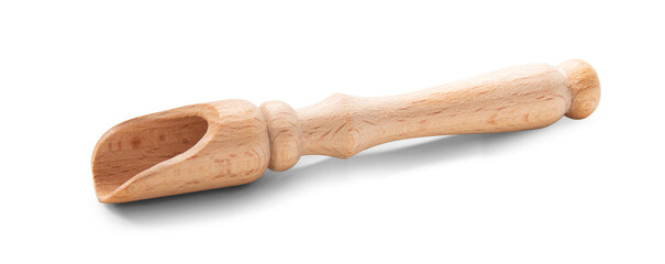 Wooden empty spice spoon with shadow on transparent background