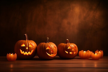 The porch of the house with steps decorated to halloween. Generative AI. 