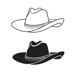 cowboy hat isolated on white Cowboy hats silhouette. Cowboy hat logo icon vector illustration.