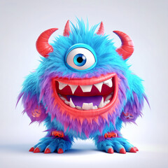 Obraz premium monster, funny cartoon isolated on white background, blue-red. Generative AI