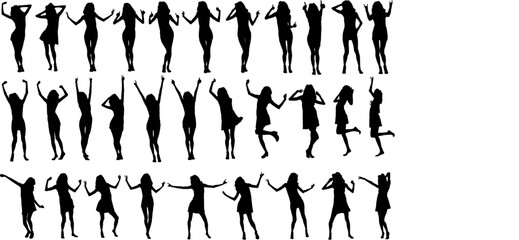 Vector collection silhouettes of dancing girls in different positions.