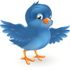 Illustration of a happy little bluebird with wings outstretched