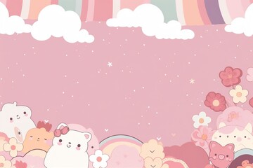 kawaii pink cute background, generative ai