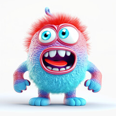 monster, funny cartoon isolated on white background, blue-red. Generative AI