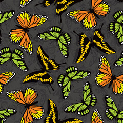 Seamless pattern with stylized vector butterflies