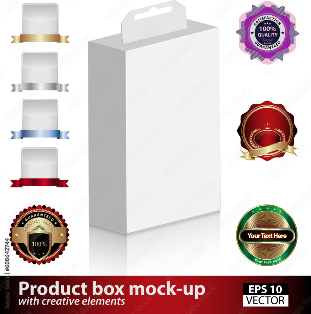 Wall mural product box mock-up with a set of useful creative design elements