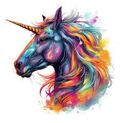Fototapeta na wymiar Unicorn Fantasy Illustration of a Magnificent and Beautiful Magical Unicorn Clipart Ai Generiert