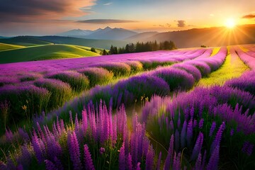 Fototapeta na wymiar lavender field at sunrise