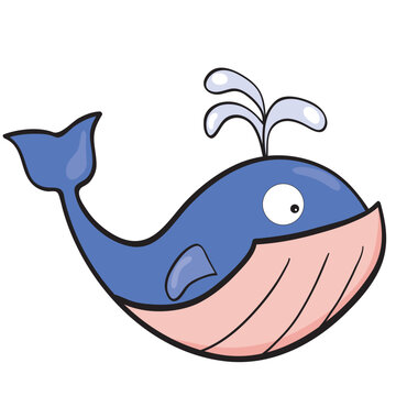 Vector illustration of smiling cute cartoon whale.
