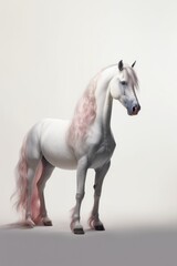 Naklejka na ściany i meble White horse with pink mane and tail like a unicorn isolated on white background. Studio shot. generative AI