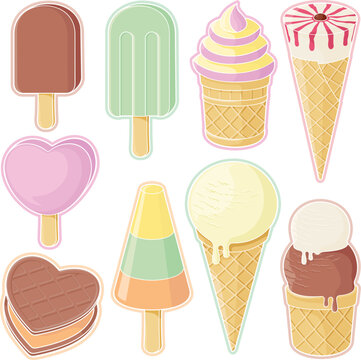 Set of ice cream icons isolated on white background.