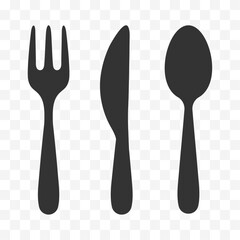Fork Knife Spoon silhouette easily editable icon on a transparent bacnground vector stock illustration.