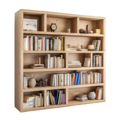 Bookshelf isolated on transparent background. Generative AI