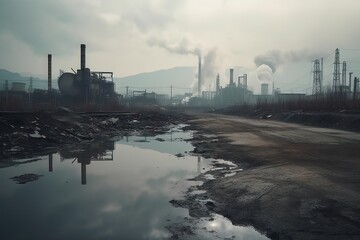 Obraz premium Confronting Smoggy Cityscape. Battling Industrial Pollution. Impacts of Industrial Emissions