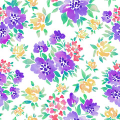 Fototapeta premium Watercolor drawing. Seamless floral pattern with bright colorful flowers and leaves. Elegant template for fashion prints. Modern floral background. Fashionable folk style. Ethnic style.
