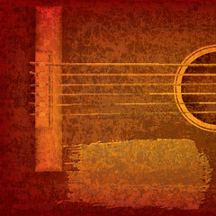 Abstract grunge music background with acoustic guitar