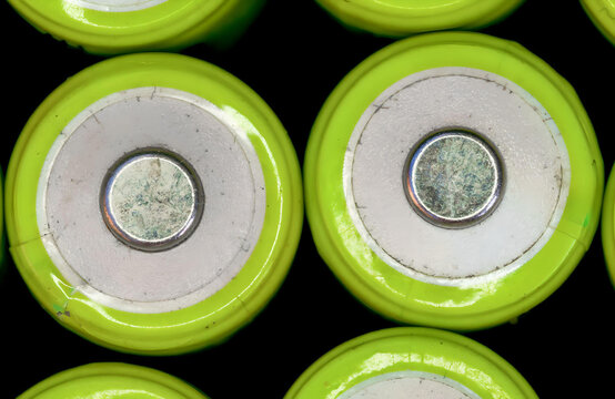 green batteries close up. Macro photo

