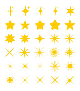 Vector star collection. Set of yellow star icons. Isolated on white background