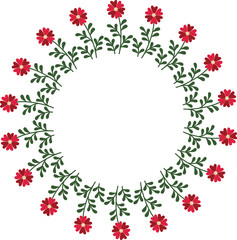 Decorative wreath of abstract flowers. Hand drawn floral frame isolated on white background. Vector illustration