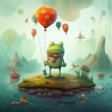 Cute Frog, Childrens Book Illustration, Generative AI