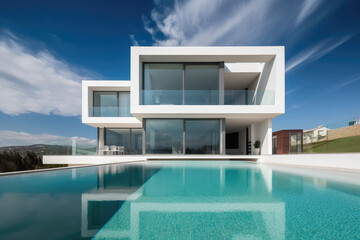 Fototapeta na wymiar Modern real estate exterior architecture of luxury home in beautiful villa, generative AI