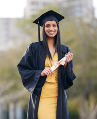 Education, graduation and portrait of woman at college for future, scholarship and achievement....