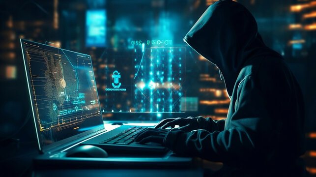 Hacker on a PC in Cyberspace hacking the Matrix - Generative AI