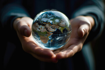 Fototapeta premium The world is in your hands, concept of success or ecological concept. Generative AI