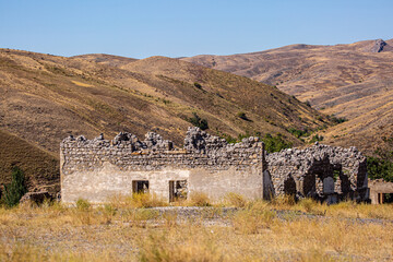 Destroyed and abandoned buildings of the city. Apocalypse, Dead city, ruins, evacuation.