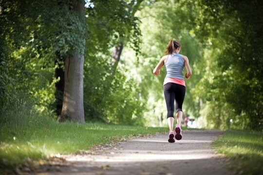 woman, running and body fitness in a park for the care of health wellness, training or workout, created with generative ai