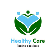 Healthy care design logo template illustration. there are leaf, love, with people