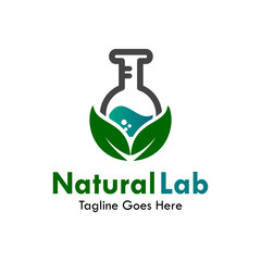 Natural lab design logo template illustration. there are leaf with beaker