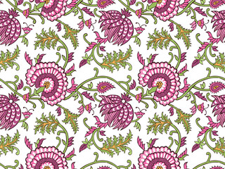 INDIAN FLORAL BLOCK PRINT SEAMLESS PATTERN VECTOR ILLUSTRATION