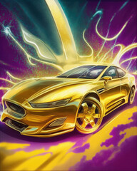 Fototapeta premium luxury gold car on abstract background