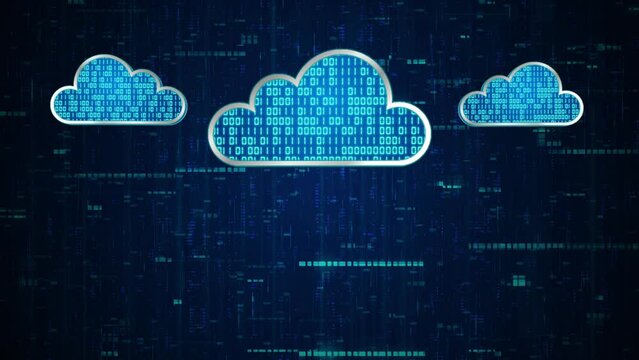 3D blue 3 clouds with binary code encryption data protection on cloud system, Privacy security protection network encode decode online access concept